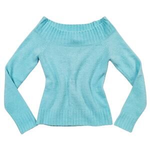 Y2k Blue Sweater Off Shoulder Slim Fit Soft One Step Up - Medium